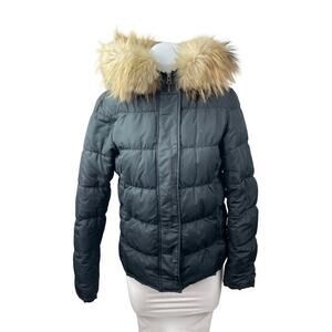 Theory Faux Fur Quilted Long Sleeve Hooded Winter Down Puffer Coat Jacket Size S